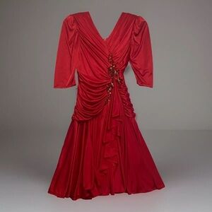 My Fashion Red Formal Dress Small Ruched Sequins Beaded Fitted Gala Prom Elegant
